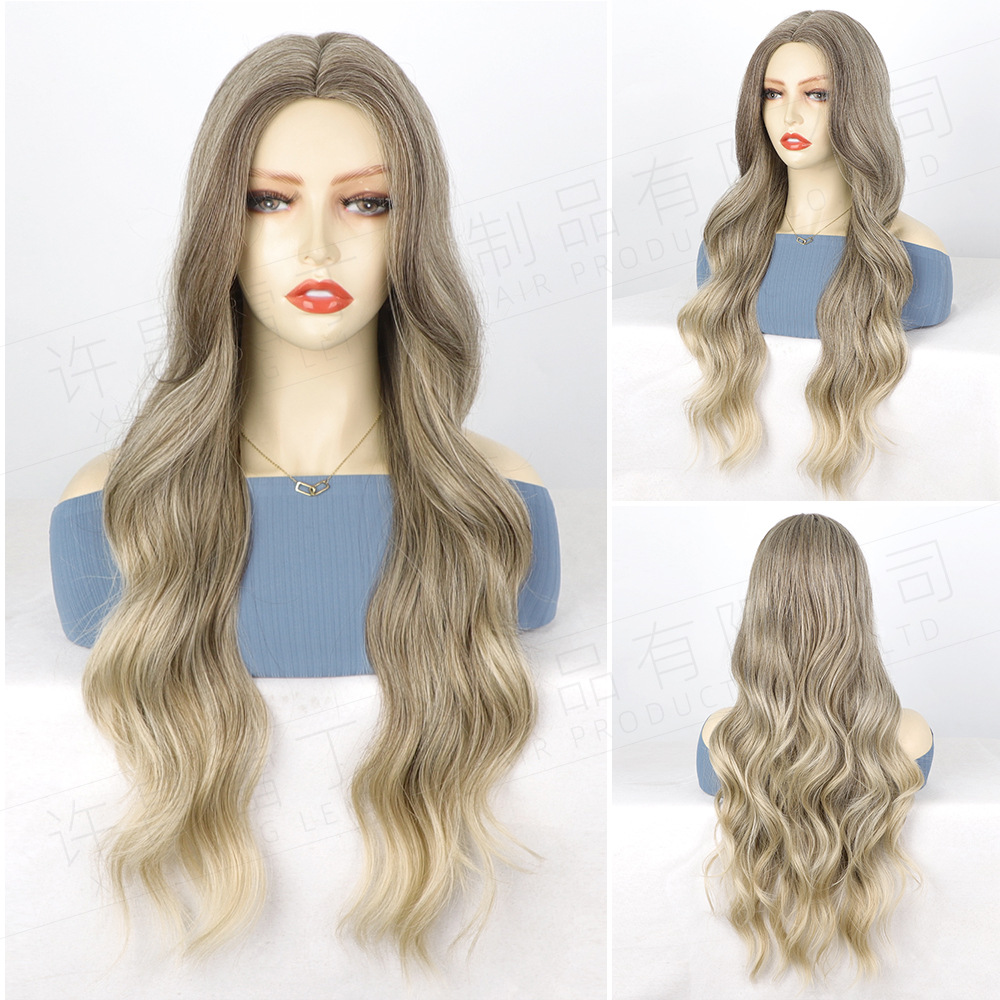 欧美假发女长卷发大波浪化纤机制头套假发高温丝中分渐变假发wigs