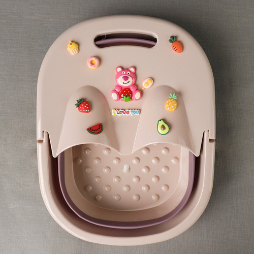 Cartoon Cute Children's Foot Bath Basin Foldable Household With Lid Foot Wash Basin Over Ankle Height Deep Bucket Portable Gadget
