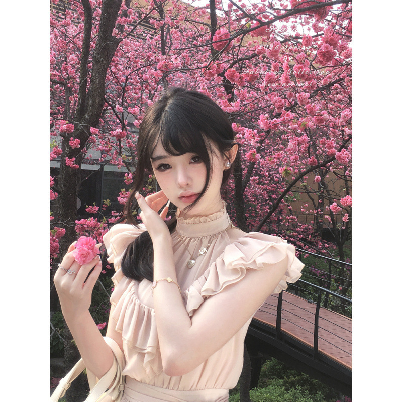 2025 Sweet Girl 2点セット レディース Pure Desire フリルリボンストラップトップ ウエスト痩身ショートスカートスーツ|undefined