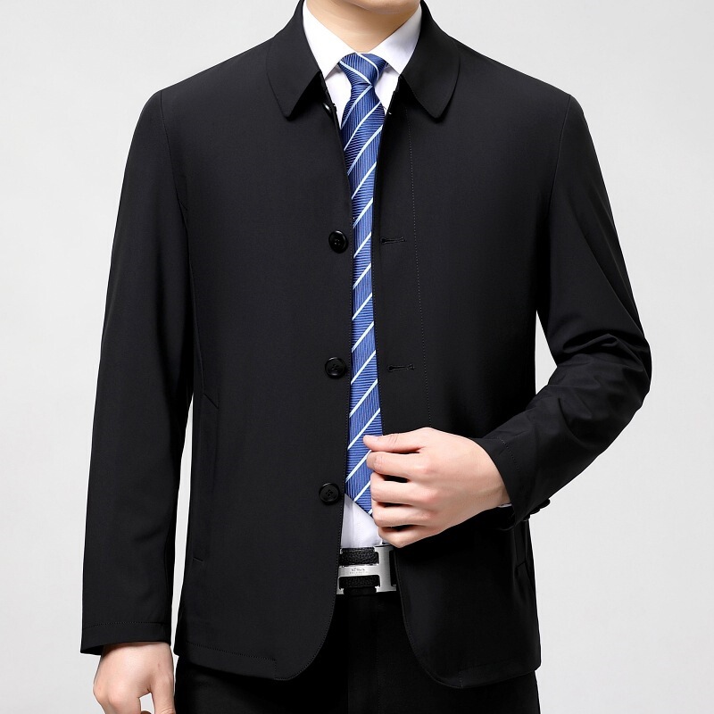 Branded men's silk jacket, business casual turn-down collar jacket, new spring and autumn style, button-up coat for dads