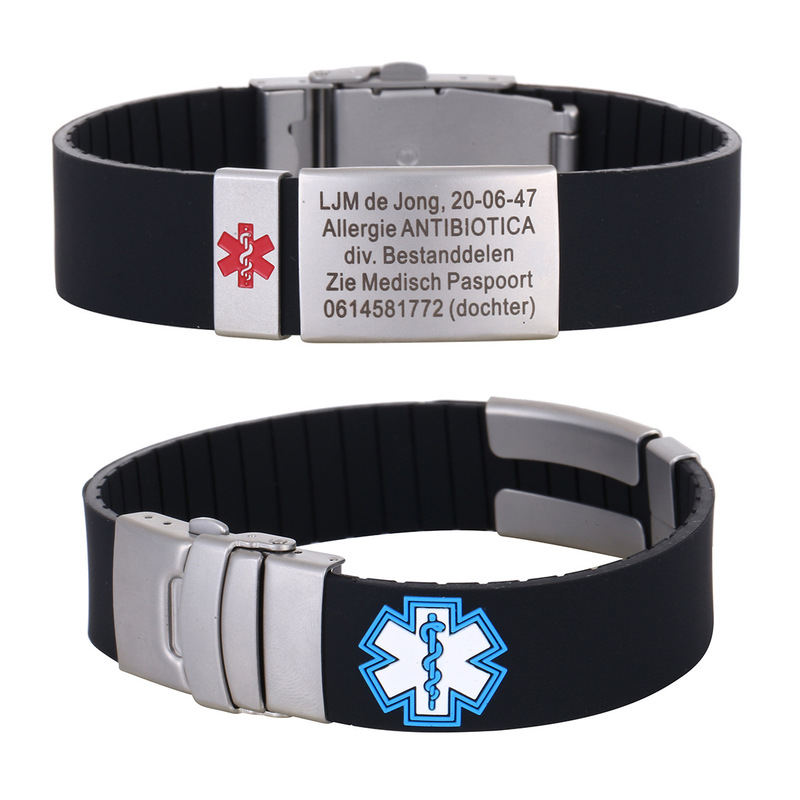 Adjustable adult anti-lost bracelet metal silicon rubber bracelet personal custom information Medical logo wristband
