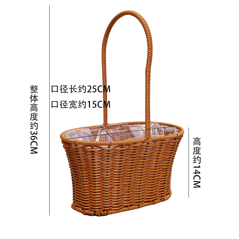 Cestas de mano tejidas a mano de plástico de caña decorativa flor seca canasta de flores portátiles canasta de regalos al por mayor