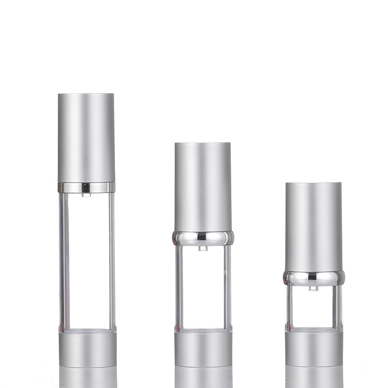 Botella airless plateada para spray y emulsión