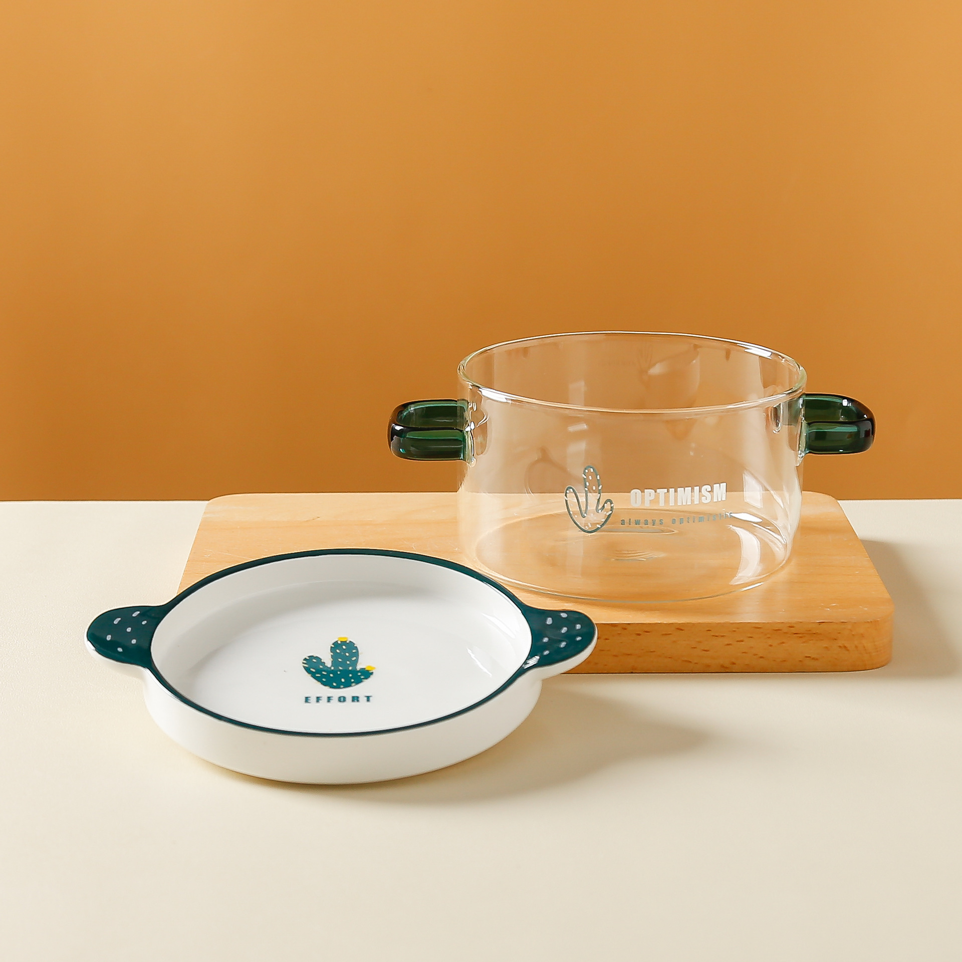 Creativo simple cactus vidrio bolos de fideos transparentes dos oídos calentamiento cocinador eléctrico bolos de sopa resistentes a altas temperaturas bolos de silicio alto image 3