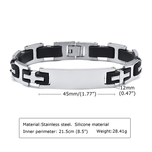 Titanium steel foreign trade accessories silicone stainless steel curved bracelet men's hand accessories can be engraved wholesale BR-143