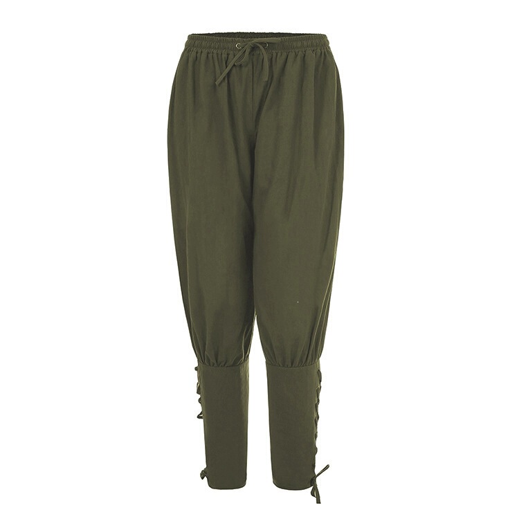 European and American Style Vintage Medieval Performance Pants Men's Casual Long Pants Ankle-Tie Pants Steampunk Pants