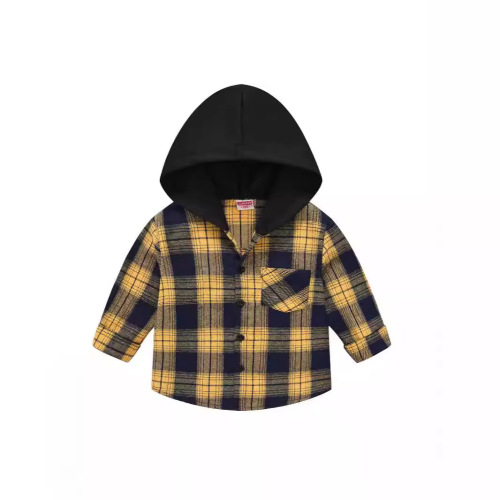 New unisex children's spring and autumn hat classic grid button style fashionable middle and large children's Korean version handsome shirt wholesale