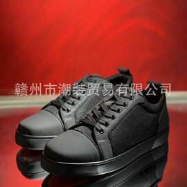 cl andgz男鞋老钱风黑色牛皮网面铆钉低帮系带红底鞋女鞋休闲板鞋