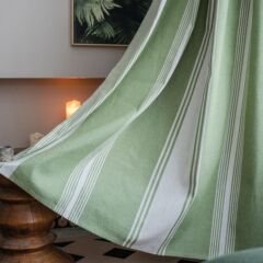 Yimanqiyun curtains yarn-dyed striped green American kitchen curtains cotton and linen semi-blackout curtains directly supplied from the manufacturer