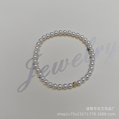 諸及び真珠4-5mm白透粉極光正円微淡水真珠ブレスレット素輪隔珠ブレスレット18K