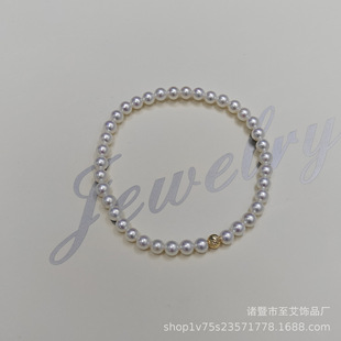 Zhuji Pearl 4-5mm White Pink Aurora Perfect Round Fine Flaw Freshwater Pearl Bracelet Green Ring Bead Bracelet 18K