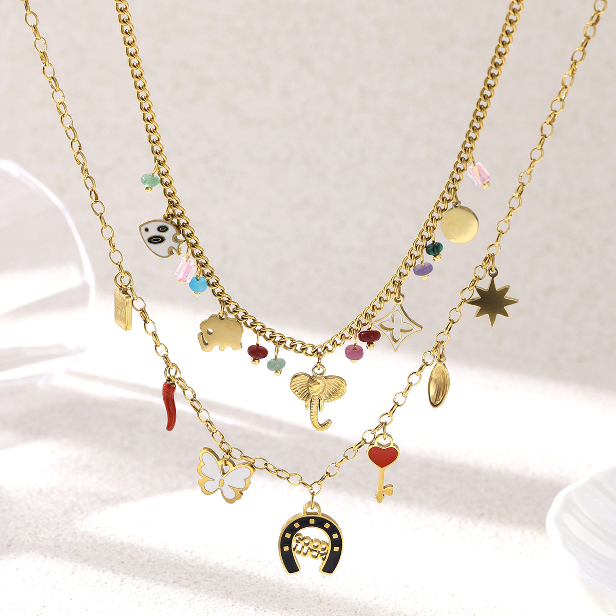 Collar de acero inoxidable TENA lujo ligero de alto nivel colorido colgante de goteo de aceite clavícula joyería de venta caliente transfronteriza