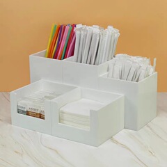 亞克力奶茶店吸管收納盒咖啡吧檯紙巾盒冰激凌勺杯套置物架桶商用