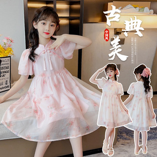 Girls Chiffon Dress 2025 Summer New Chinese Style Ancient Costume Thin Super Fairy Chinese Kidsren's Dress Skirt