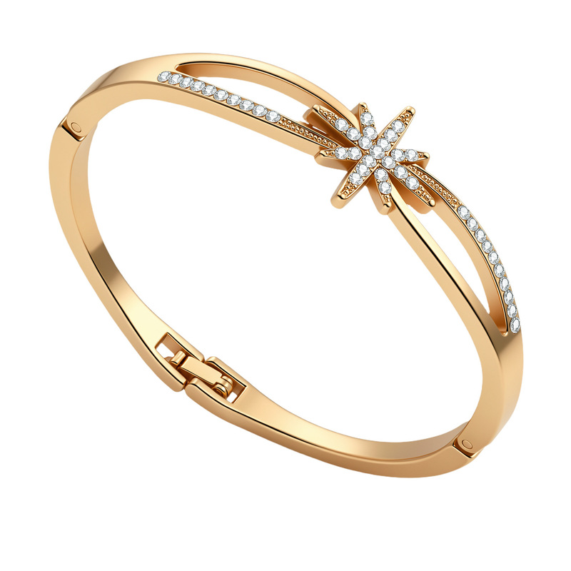 Foreign trade cross-border four-six-pointed star bracelet for women, niche minimalist jewelry, snowflake diamond-encrusted, light luxury design hand accessory Foreign trade cross-border four-six-pointed star bracelet for women, niche minimalist jewelry, snowflake diamond-encrusted, light luxury design hand accessory