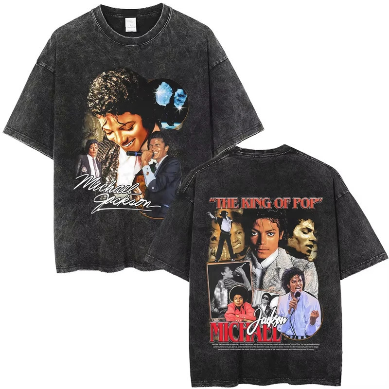 230g European Size Michael Jackson Vintage Washed Black T-Shirt, Comfortable, Breathable, Versatile, Celebrity-Style Short Sleeve 230g European Size Michael Jackson Vintage Washed Black T-Shirt, Comfortable, Breathable, Versatile, Celebrity-Style Short Sleeve