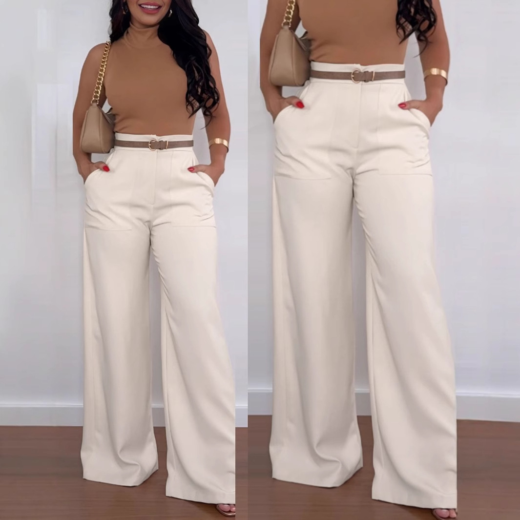 欧美亚马逊速卖通跨境外贸女装批发气质优雅直筒长裤百搭阔腿裤子