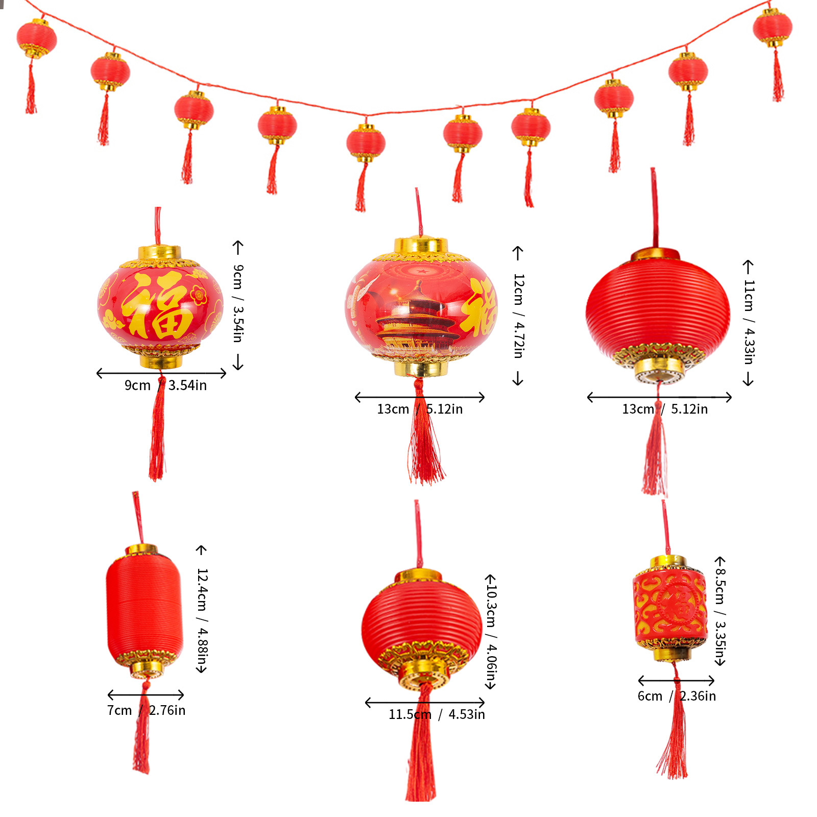 Año Nuevo Lámparas de linterna rojas de frisa Festival de Primavera Yuanxiao lámparas decorativas colgantes LED atmósfera lámparas de varios estilos linternas