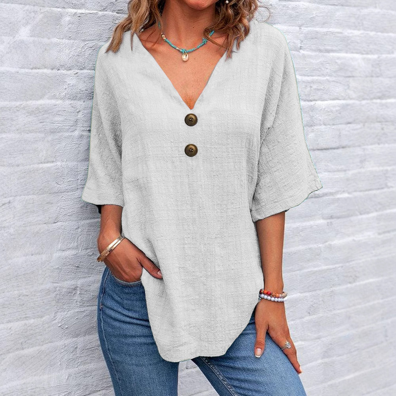 2026 Amazon European and American Cross-Border New Women's Clothing Casual V-Neck Short-Sleeved Regular Pullover Multi-Color Women's T-Shirt 2026 Amazon European and American Cross-Border New Women's Clothing Casual V-Neck Short-Sleeved Regular Pullover Multi-Color Women's T-Shirt