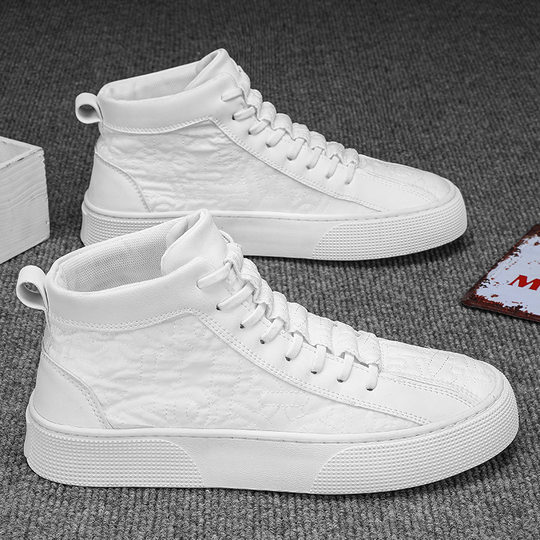 Canvas Men's Shoes Autumn High-top All-match Casual Pure White Sneakers Youth Sports Thick Sole Mid-top White Trendy Shoes