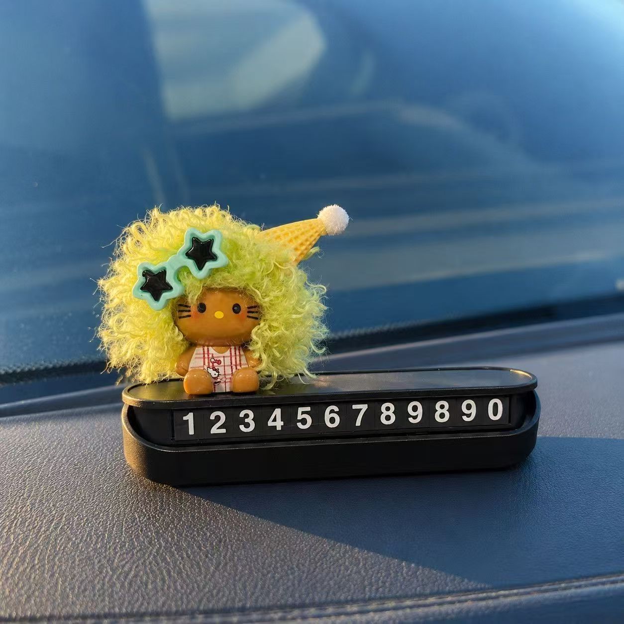 Hello Kitty fan-made black Kitty with afro curly hair cute temporary parking number plate car interior accessory