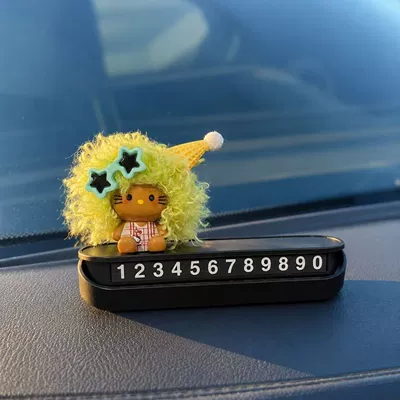 Other Automotive Interior Supplies with afro curly hair cute - green-fur-red-checkered-cat-black-and-white-parking-sign-with-adhesive