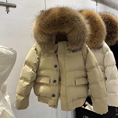 大毛领工装羽绒服女加厚短款2025冬季新款东大门宽松小个子外套潮