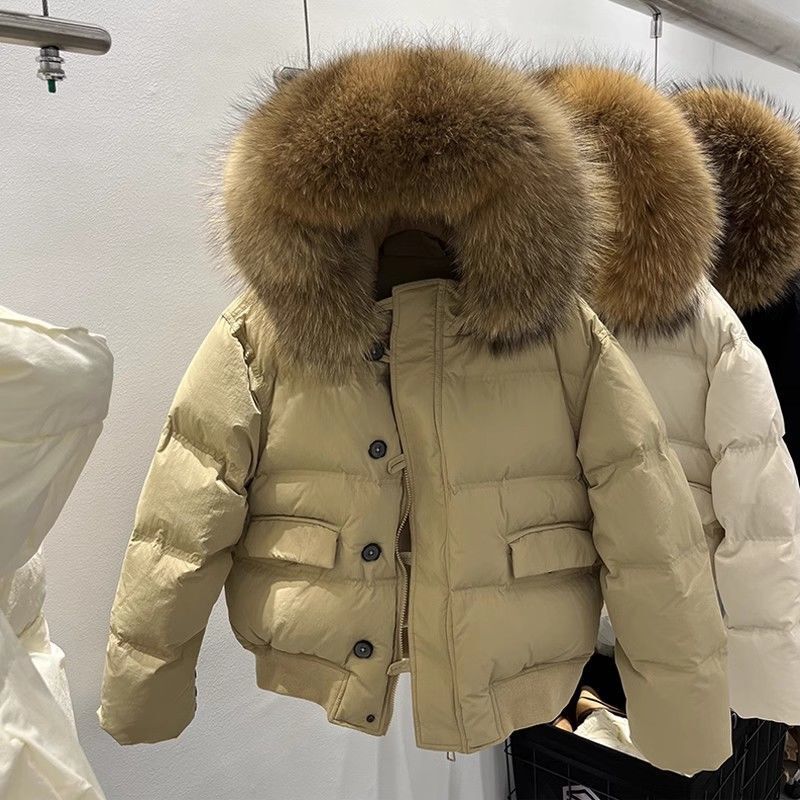 大毛领工装羽绒服女加厚短款2025冬季新款东大门宽松小个子外套潮|undefined