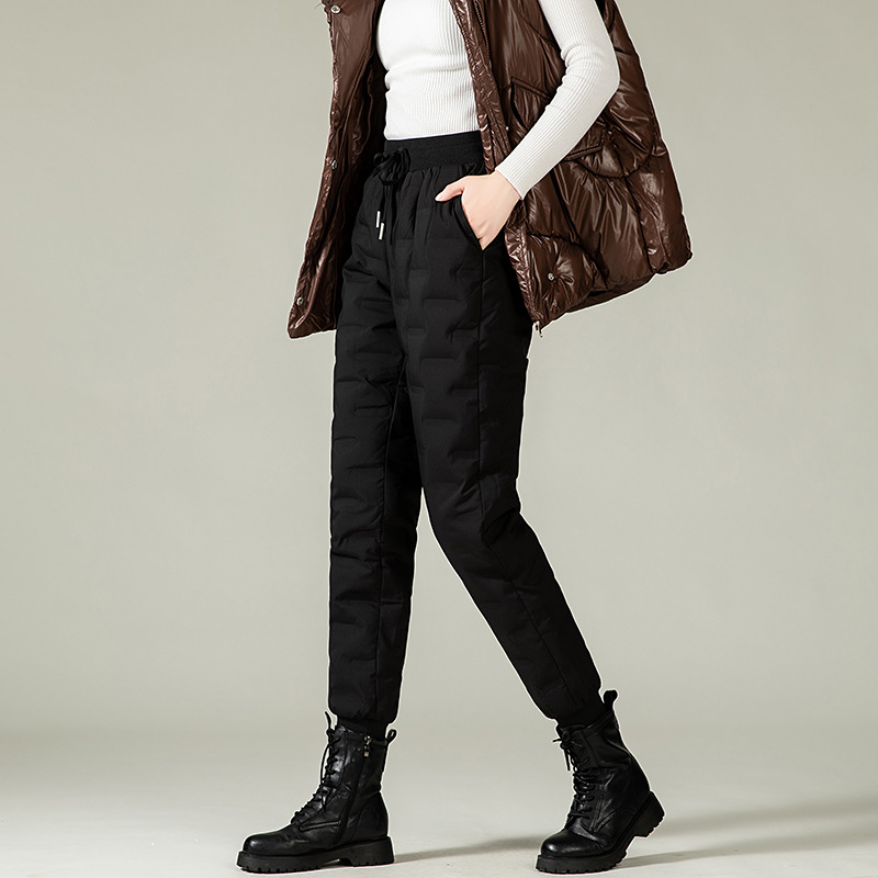 Winter trendy down pants for couples, solid color, can be opened twice, 90% white duck down, thickened, warm, tapered leg long pants
