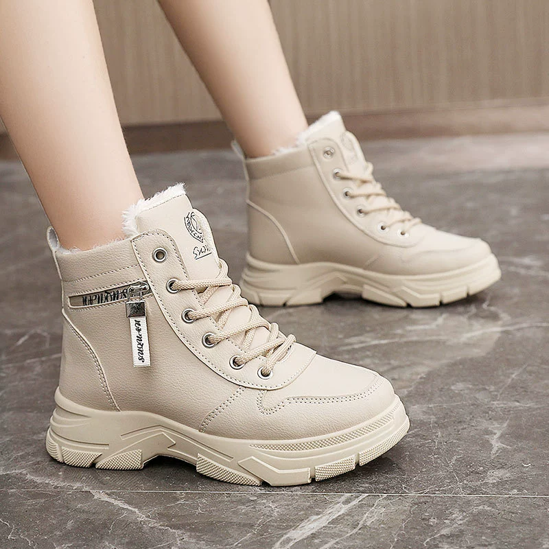 Новые женские туфли осень-зима в solid color W2573, плюс бархатная хлопковая обувь, простые тёплые высокие кеды на толстой подошве, для роста