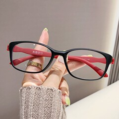 レトロな文学的なスクエアフレーム老眼鏡、高級老化防止中高年読書・新聞老眼鏡、ネジなしメガネ