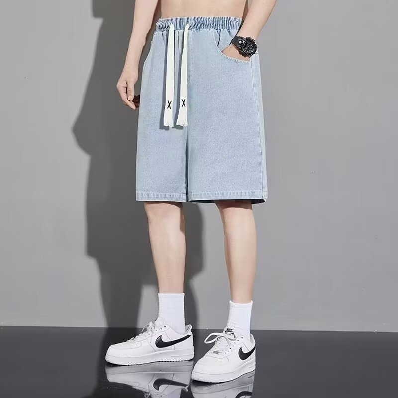 美式复古牛仔短裤男士夏季设计感小众外穿五分裤痞帅运动休闲中裤