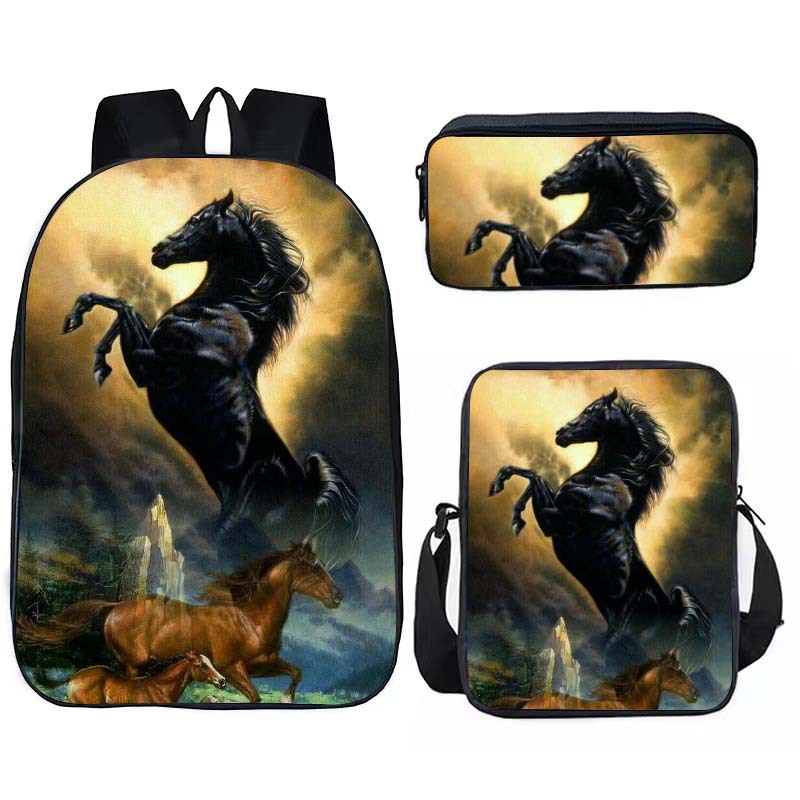 Cross-border new schoolbag suit backpack lunch bag pencil case animal horse pattern school primary school student men and women backpack