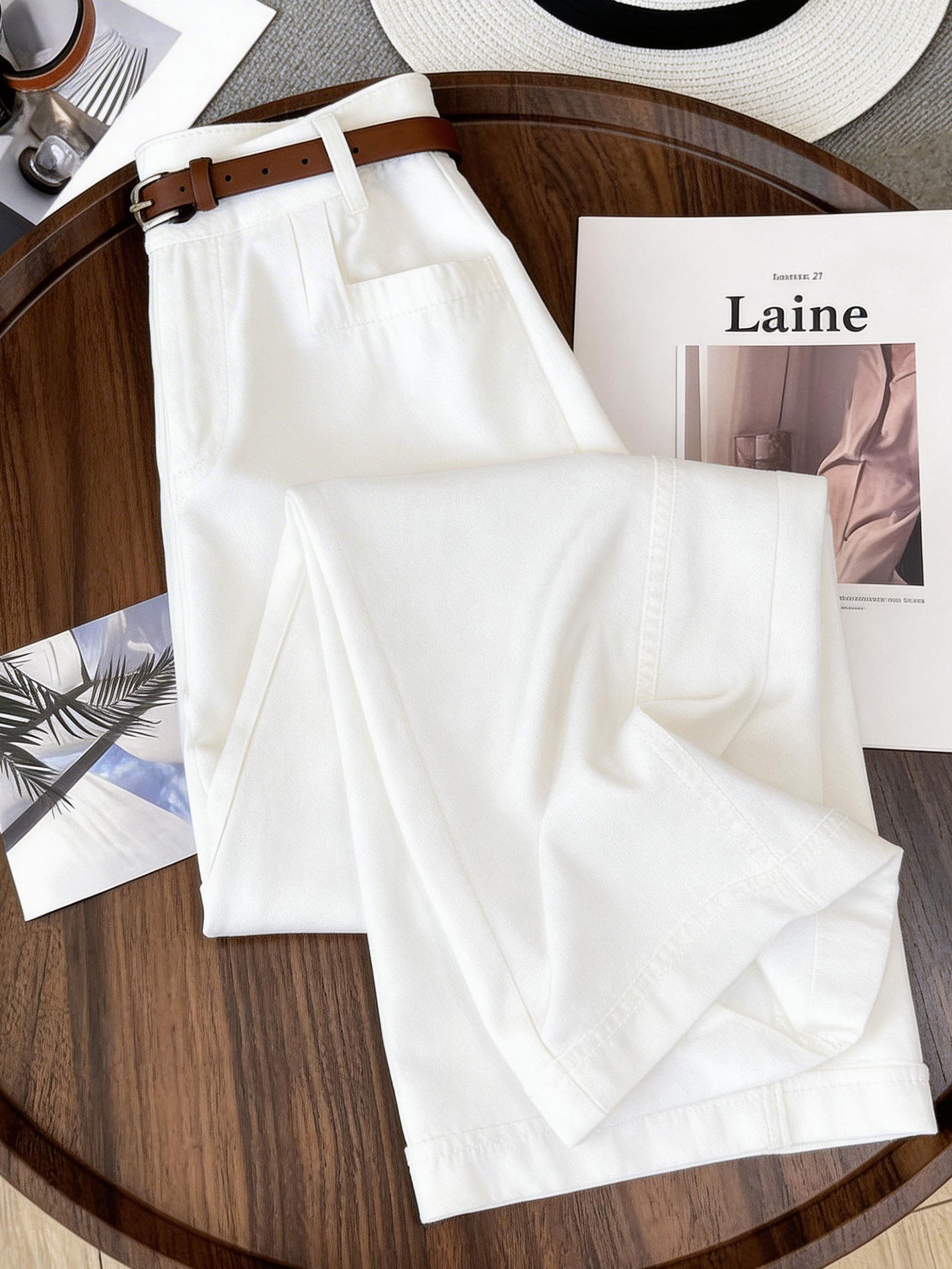 Quần culottes nữ ống rộng cạp cao dáng suông vải mỏng mùa hè — Khaki (không phân phối thắt lưng)