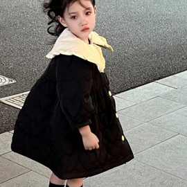韩国童装女童秋冬季棉服2023新款女宝宝甜美洋气大翻领中长款棉裙