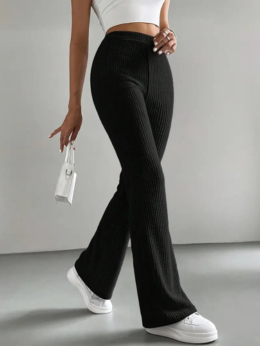2025 Cross-border Spring and Autumn New Women's Solid Color Casual Pants Ribbed Knit Fashion Matchable Fitted Long Pants