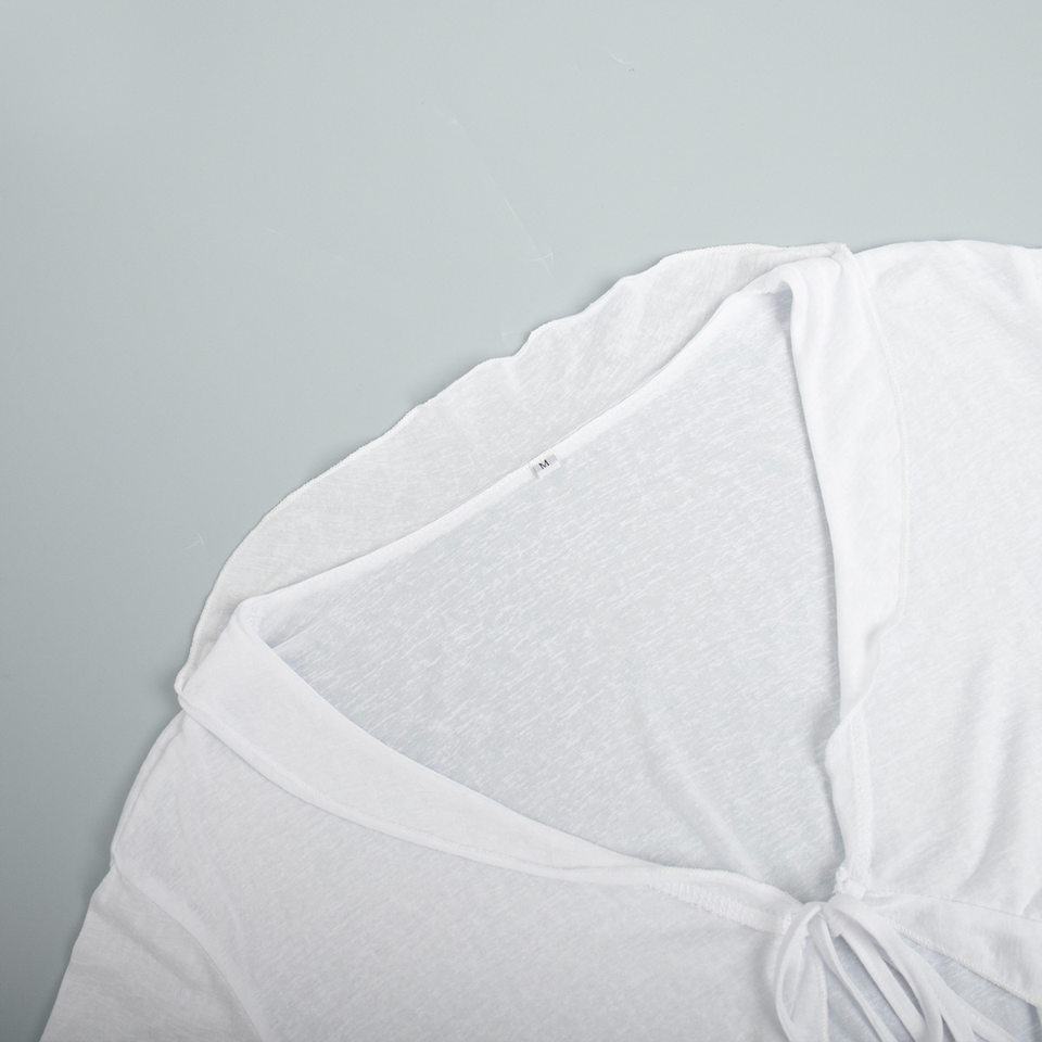 Bộ đồ ngủ nữ áo cardigan thắt dây kèm quần short dệt kim mặc nhà thoải mái — Màu trắng, Màu đen chi tiết 10