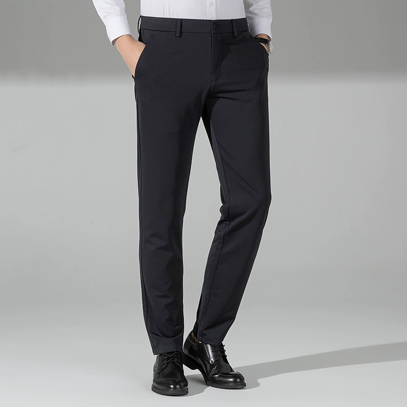 Летние мужские повседневные брюки, тонкие длинные брюки, молодежная мужская одежда, не требующие глажки, прямые брюки, высокая эластичность, простые облегающие брюки
