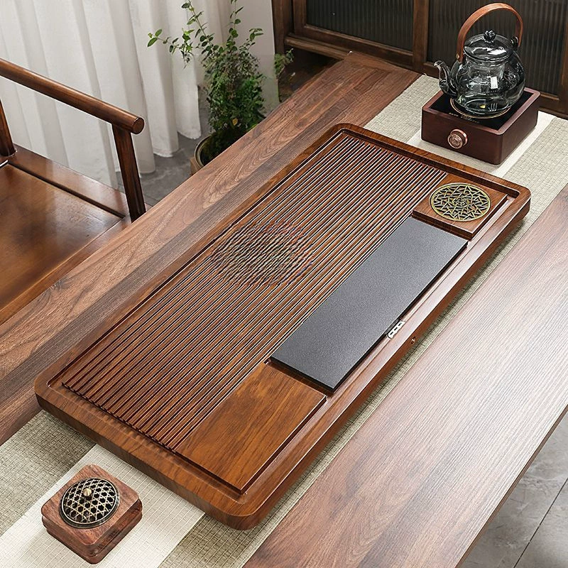 Новый поднос для чая, цельный чайный столик, однослойный дренаж, роскошный поднос для интернет-знаменитостей, дерево с гравировкой, палисандр, цвет черного дерева