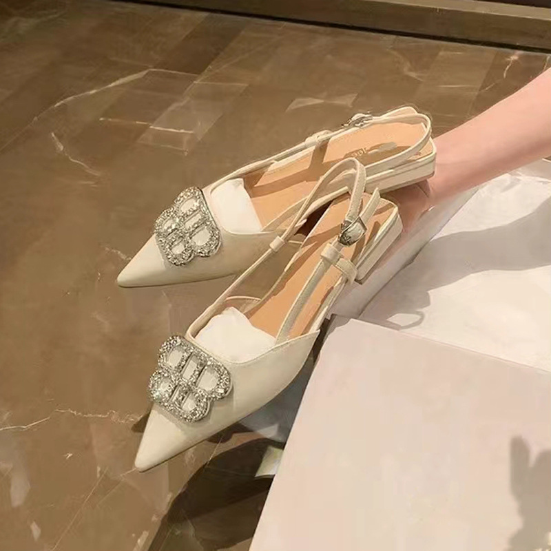 Madre de uva ~ Nuevo estilo de diamantes de imitación franceses de tacón de aguja con punta pequeña y puntiaguda sandalias de cabeza puntiaguda para mujer