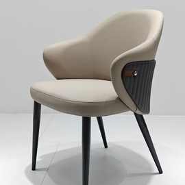 轻奢意式高档餐椅家用简约现代餐厅酒店洽谈椅北欧靠背皮椅子凳子