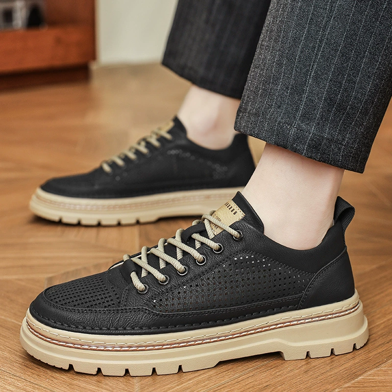 Высококачественные британские маленькие кожаные туфли с вырезами в стиле ретро для мужчин весной и летом, новый стиль, легкая, дышащая и удобная уличная рабочая одежда, туфли Мартин