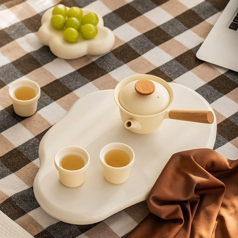 Cream ceramic tea set, afternoon tea for home use, teapot, creative tea cup, gift box, light luxury style