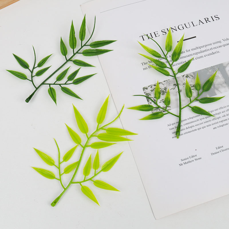 仿真竹叶水草婚庆花环装饰配件过胶手感竹子叶单支整把铁树叶批发