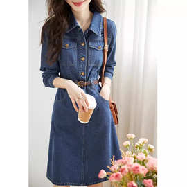 百搭显瘦牛仔连衣裙女2025春秋季新款休闲口袋收腰裙子