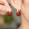 Retro red advanced fashionable hypoallergenic earrings, French retro style, diamond encrusted