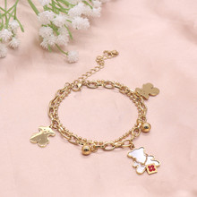 钛钢双层叠戴手链三只小熊贝母女士配饰饰品工厂直销链条时尚通勤