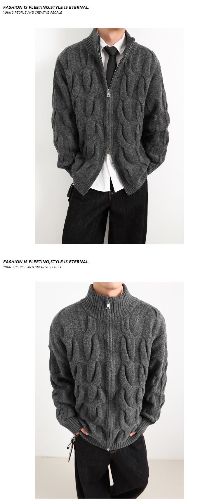 Men's Cable Knit Cardigan Winter Sweater Oversized Style_voghion.com