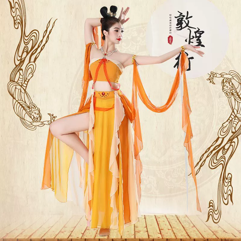 Костюм танцевального якоря, сексуальный костюм танцора под лунным светом, классический танцевальный костюм, элегантный сказочный костюм Дунхуань в экзотическом стиле, летающий танцевальный костюм