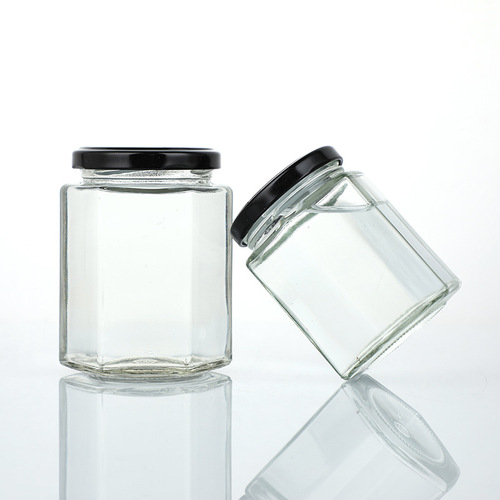 Honey bottle hexagonal glass with lid food jam dispensing bottle chili sauce bottle honey lemon paste hexagonal bottle